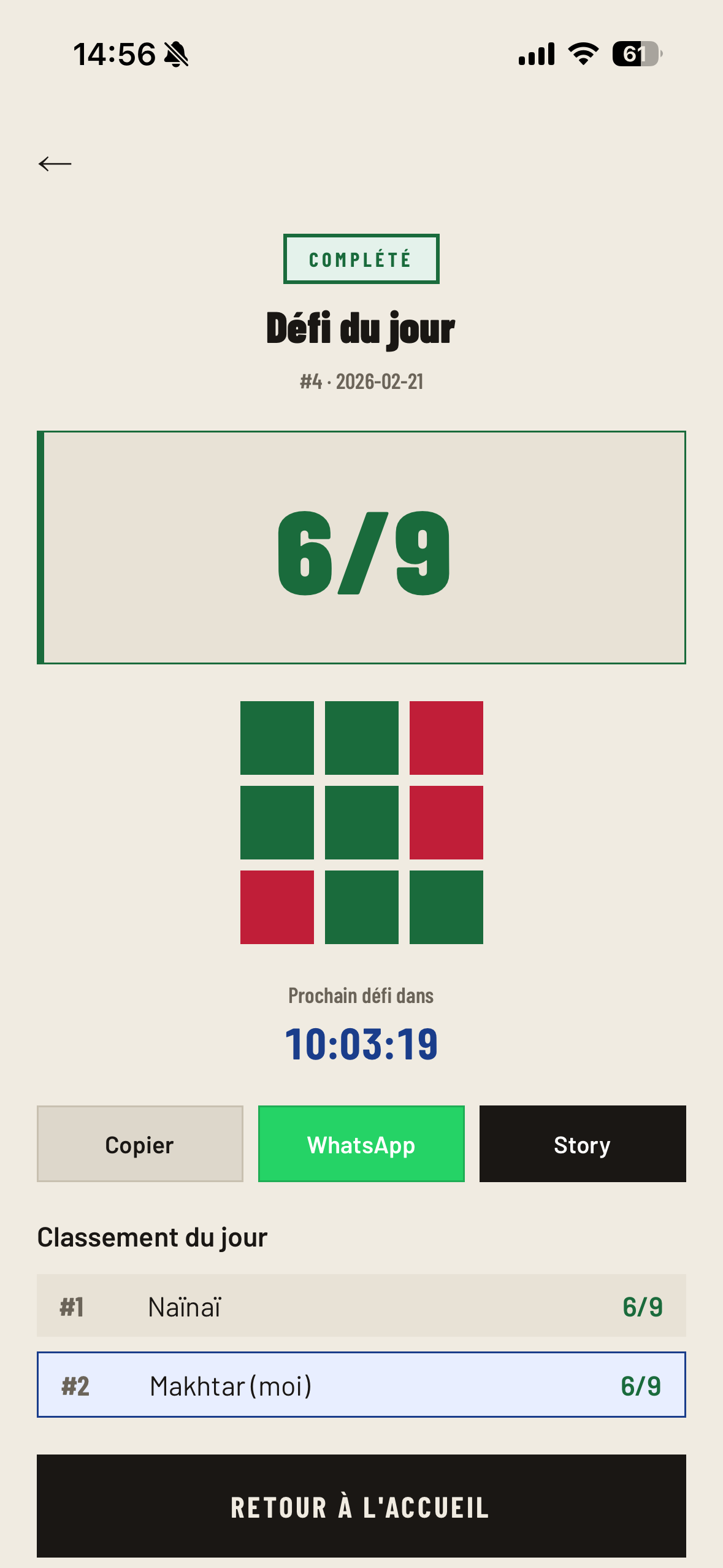 NineOut — Ta grille de résultats